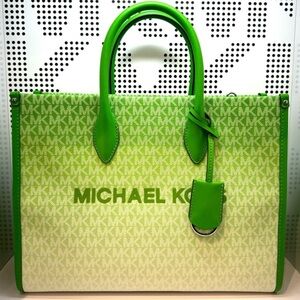 Michael Kors Mirella Medium Ombré Logo Tote Bag Jungle Green